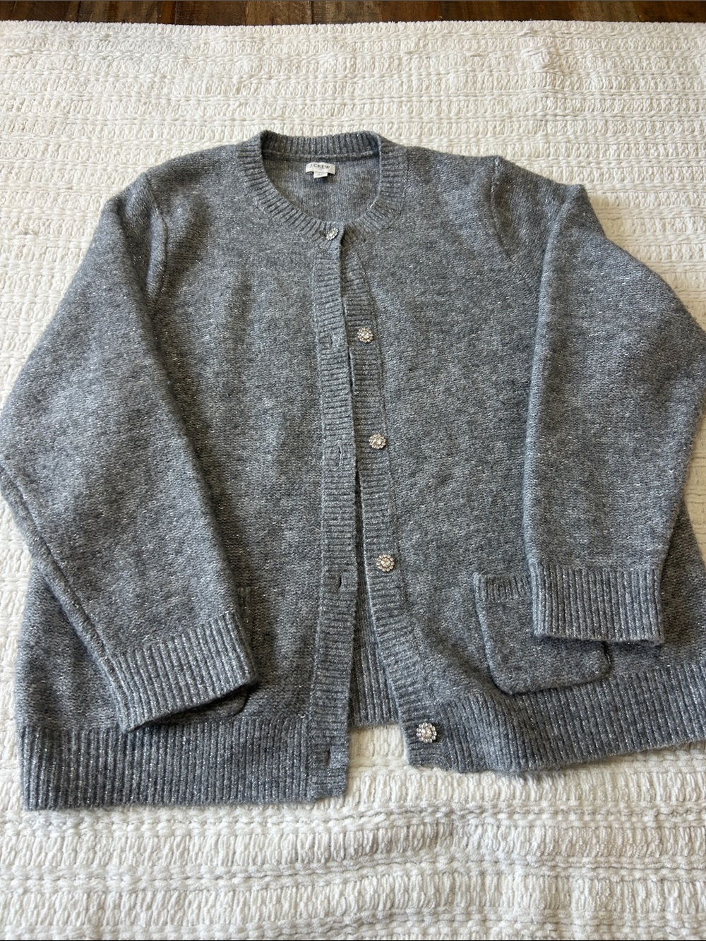 J. Crew Gray Crewneck Button-Front Cardigan